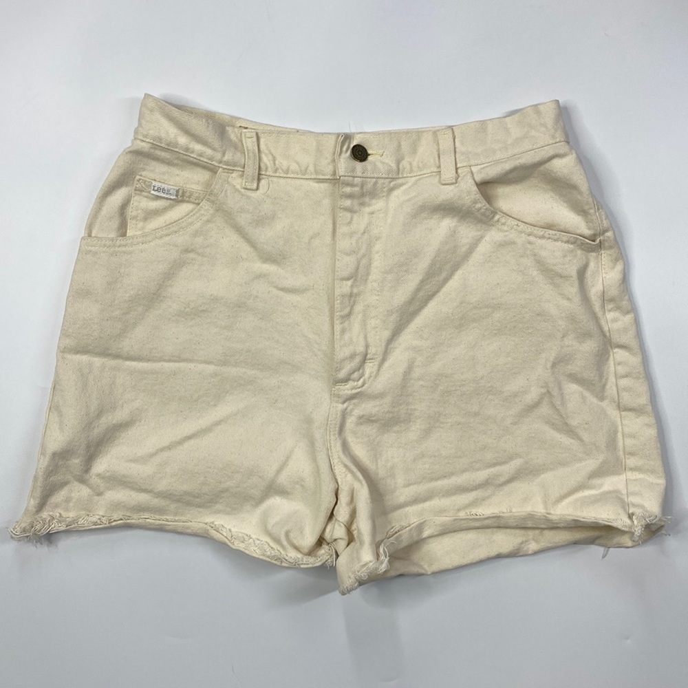Vintage Lee Off White Cut Off Denim High Waisted Shorts Size 16 Med